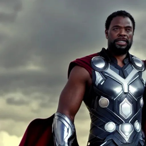 Image similar to Black Thor, Avengers end credits movie still, cinematic