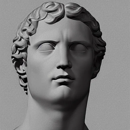 Image similar to a 3 d render of the head of david statue, neon ring around the statue, in the style of michelangelo