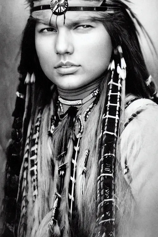 Image similar to Photo of Native American indian woman Taylor Swift, portrait, skilled warrior of the Apache, ancient, realistic, detailed, Taylor Swift