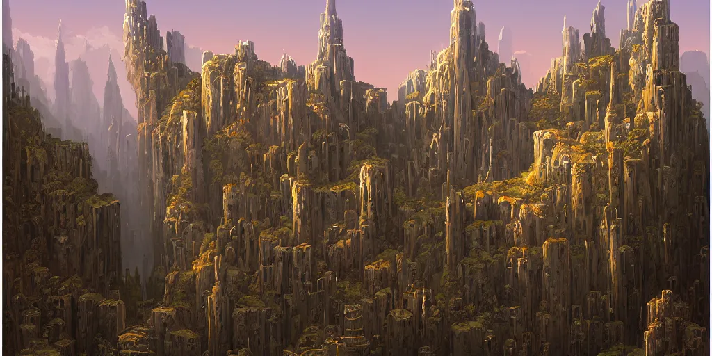 Image similar to the twin fortress, by michael whelan, fortress, trending on artstation, cinematic view