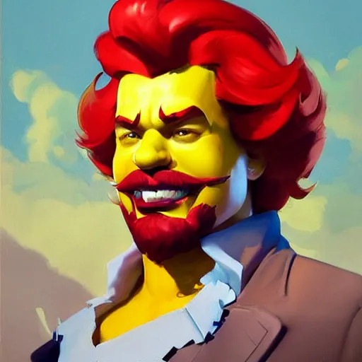 Prompt: greg manchess portrait painting of ronald mcdonald as overwatch character, medium shot, asymmetrical, profile picture, organic painting, sunny day, matte painting, bold shapes, hard edges, street art, trending on artstation, by huang guangjian and gil elvgren and sachin teng