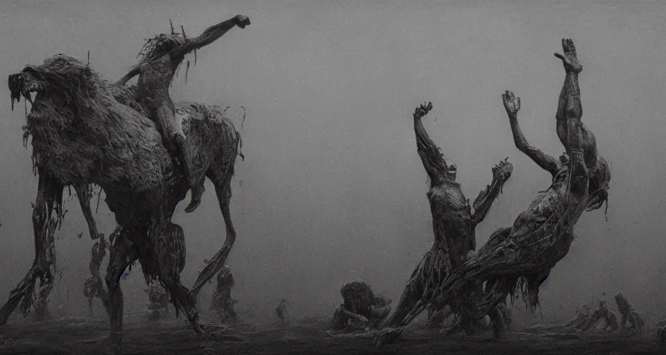 Image similar to found footage of bloody sacrifice, zdzisław beksinski, black and white, intricate, highly detailed, photo, artstation, concept art, smooth, sharp focus, illustration, 8 k, very high resolution, processing, extremely hyperdetailed