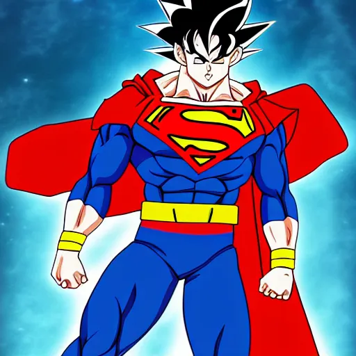 Prompt: goku as superman, anime, digital illustration, detailed