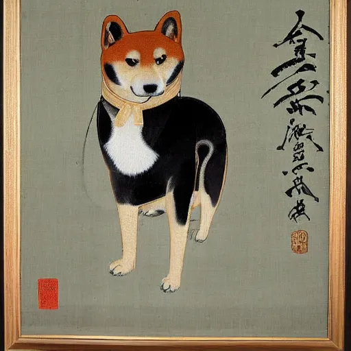 Image similar to portrait of shiba inu dog as japanese emperor, japanese painting 1 4 0 0