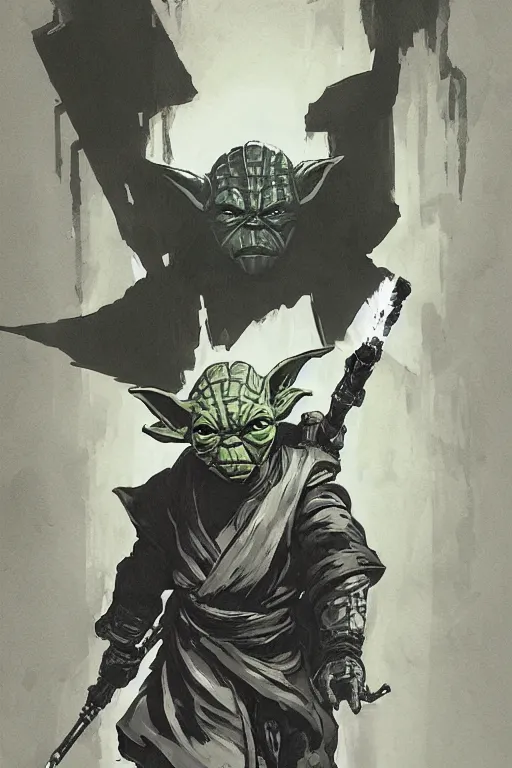 Prompt: star wars illustrated by yoji shinkawa, yoda, kenobi, mandalorian, ink, digital painting, highly detailed, trending on artstation, sharp focus, illustration, concept art, norman rockwell