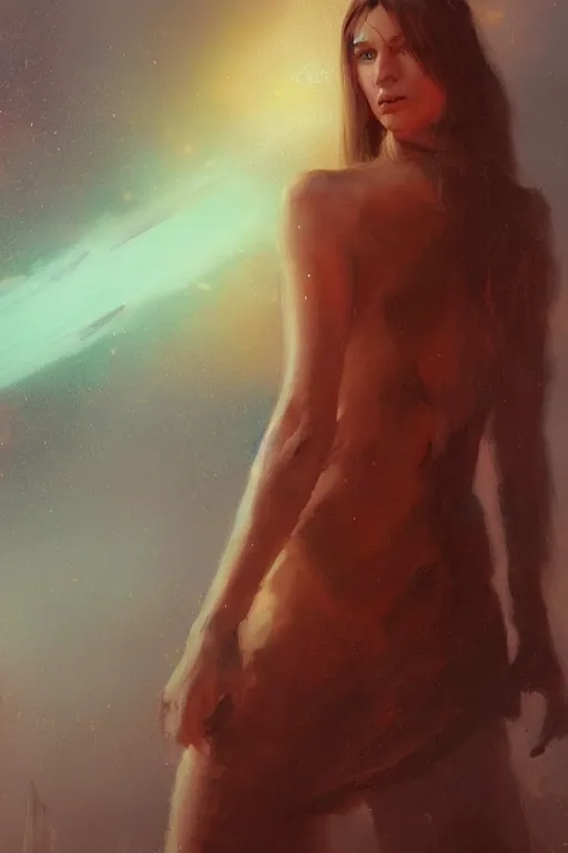 Prompt: Mars Bringer of War as a 19-year old girl figure, Martian tattoos, subject wearing a Martian pattern dress, cinematic light, volumetric shading, by Jeremy Mann and greg rutkowski, muted Martian colors, with few red-orange highlights, trending on artstation, 80 mm lens, oil on canvas