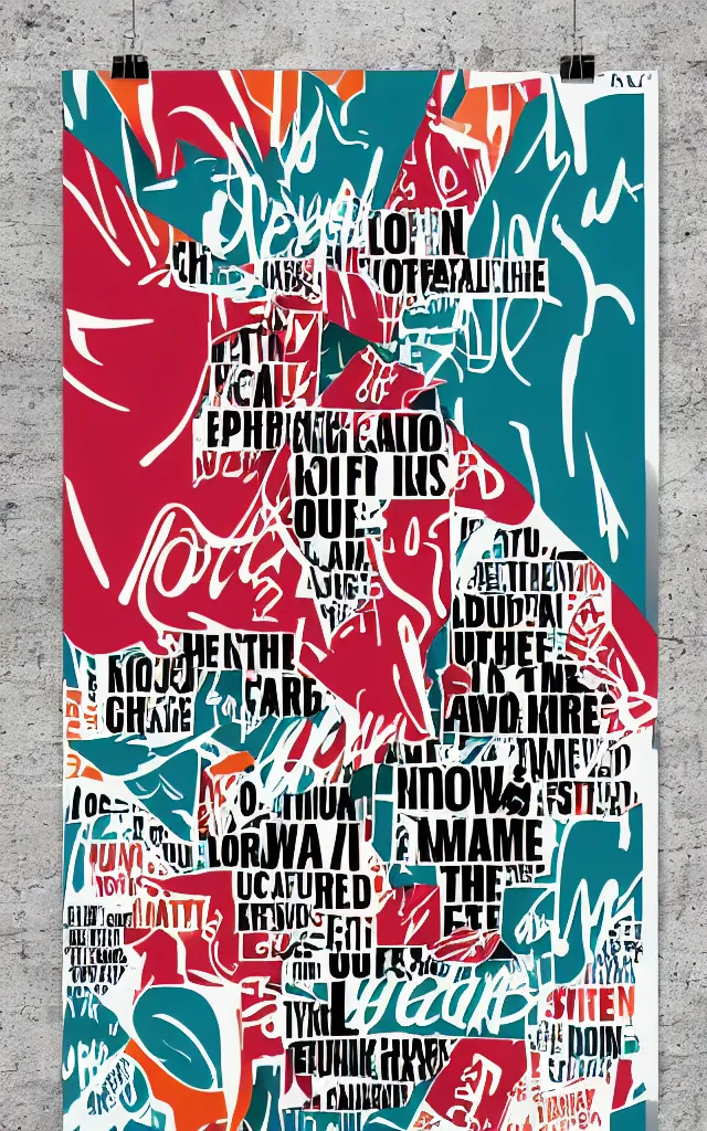 Image similar to graphic design poster, abstract scenes, loud typography