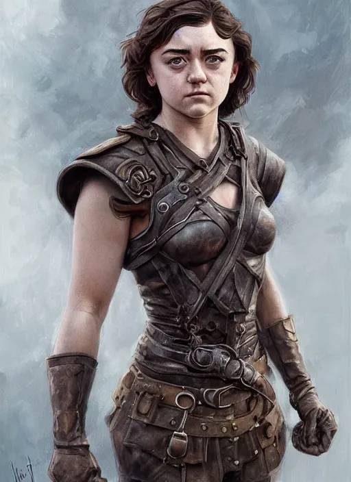 Image similar to muscled Maisie Williams as a ruggedly handsome heroine, intricate, elegant, highly detailed, centered, digital painting, artstation, concept art, smooth, sharp focus, illustration, artgerm, donato giancola, Joseph Christian Leyendecker, WLOP, Artgerm