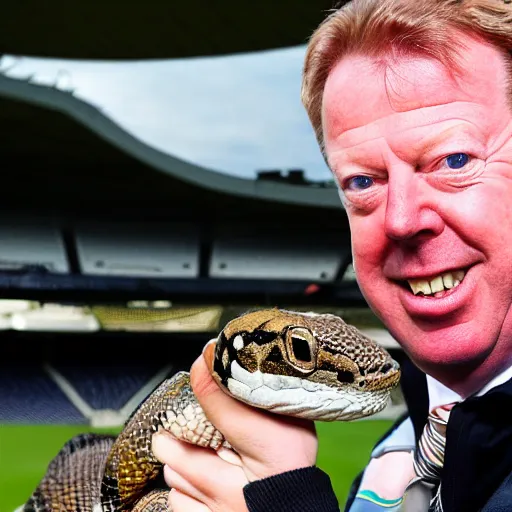 Prompt: photograph of steve mclaren with his pet snake
