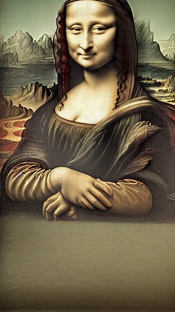 Image similar to the mona lisa in the style of dan hillier