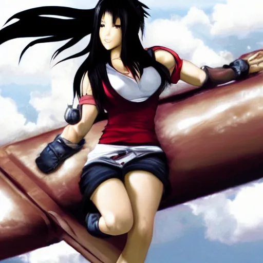 Prompt: Tifa on a cloud in the middle of the deser