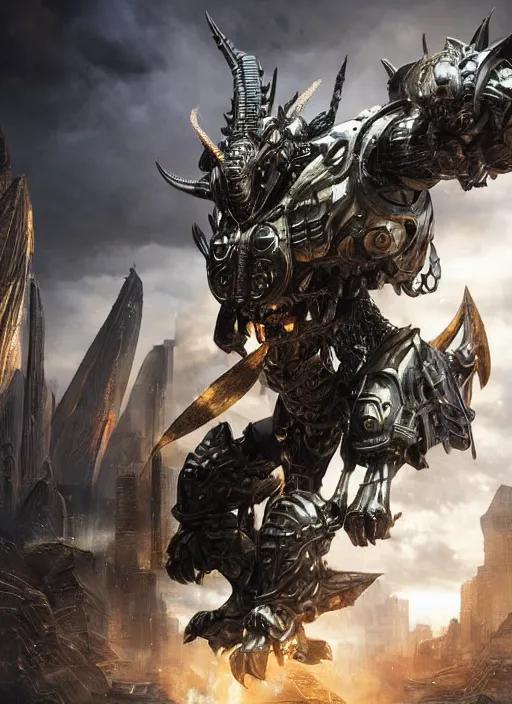 Prompt: hyper realistic glorious ancient wargreymon in a obsidian metal armor, futuristic design, designed by makoto kobayashi and luca zampriolo, portrait, cyberpunk style, wood and gold details, intricate, extremely detailed, ornate, deep of field, hard surface, exoskeleton, substance designer metal unreal engine. human proportion.