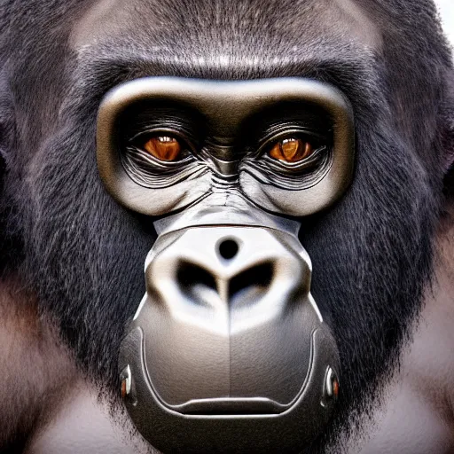 Image similar to high quality photo of A gorilla wearing a gas mask, realism, 8k, award winning photo