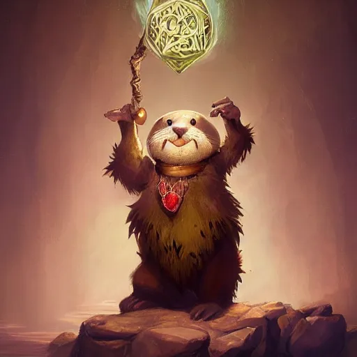 Image similar to anthropomorphic druidic otter casting a spell, DnD character art portrait, matte fantasy painting, DeviantArt Artstation, by Jason Felix by Steve Argyle by Tyler Jacobson by Peter Mohrbacher, cinematic lighting