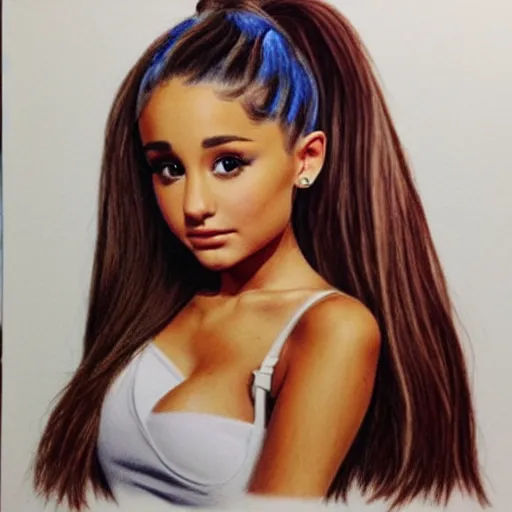 Prompt: a bad colored pencil drawing of ariana grande