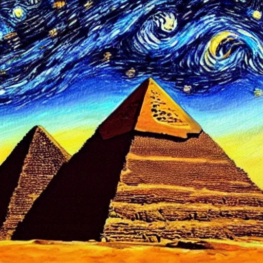 Image similar to painting of pyramids of Giza in style of starry night