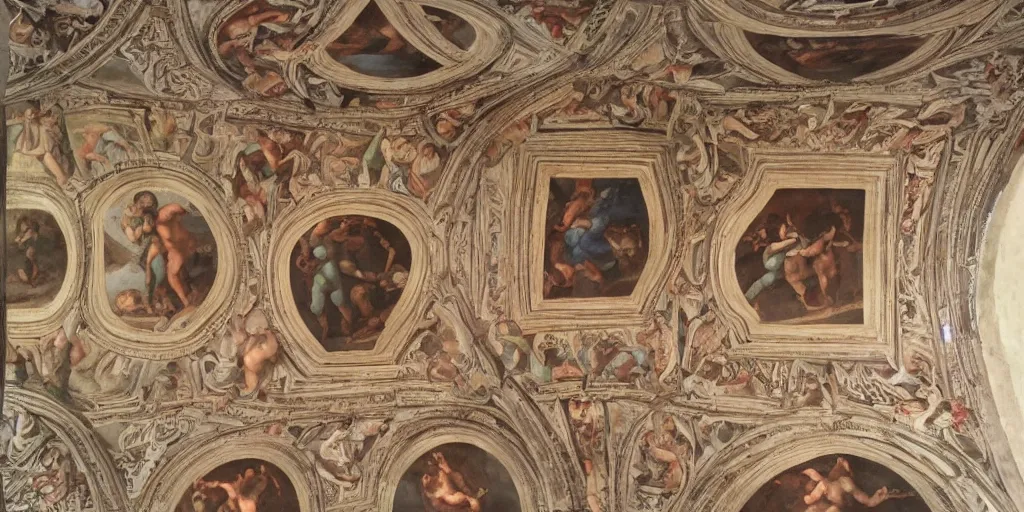 Image similar to intricate 2 1 savage sistine ceiling 1 5 0 8 chapel hand painting michelangelo renaissance