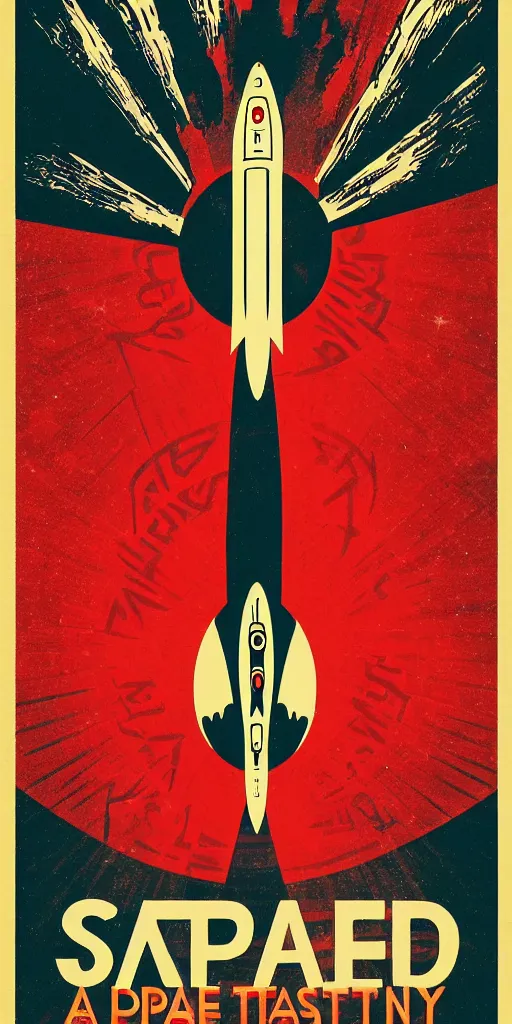 Image similar to a propaganda style poster for space travel. in the style of Shepard Fairey.