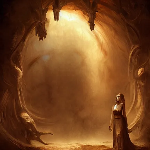 Image similar to gates of hell. Smoke effects forms question mark. Digital painting. Art station. Mood lighting. Skindness, highly detailed, concept art, intricate, sharp focus, einar jonsson and bouguereau - h 1200