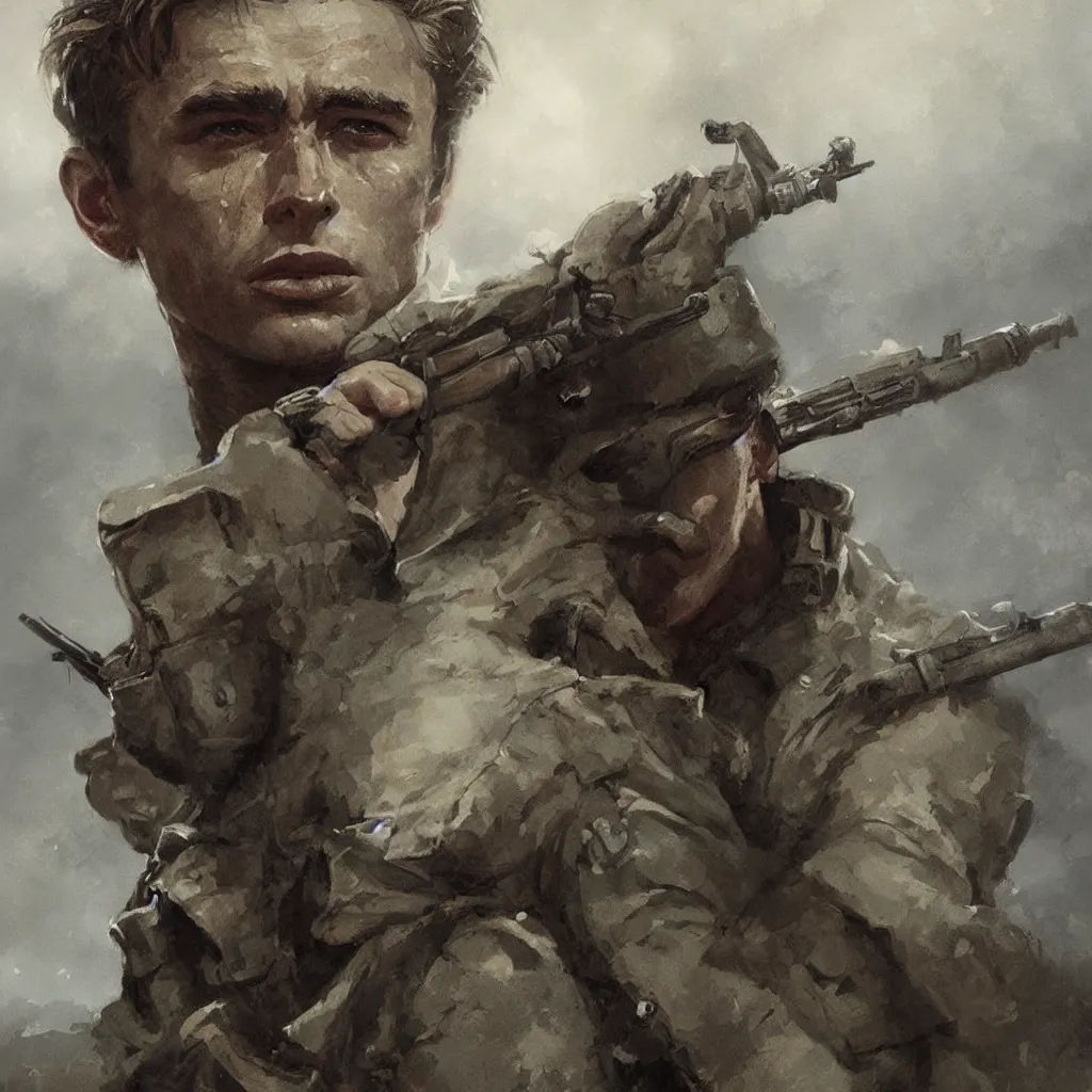 Prompt: a portrait of james dean as a war hero soldier greg rutkowski