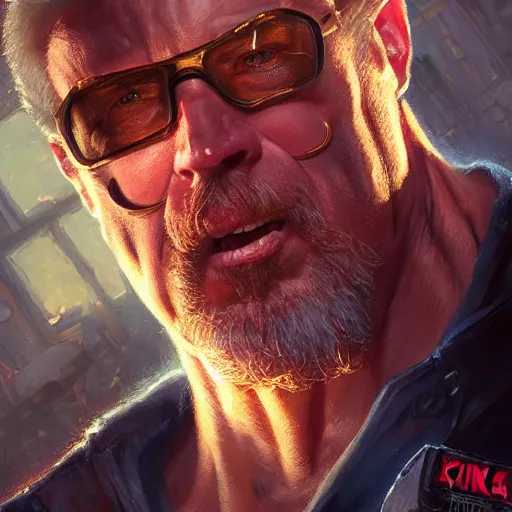 Prompt: duke nukem, thomas kinkade, front view, painted by stanley lau, painted by greg rutkowski, painted by stanley, artgerm, masterpiece, digital art, trending on arts