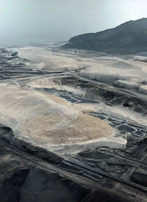 Prompt: bioremediation transparent white architecture, in the mining tailings of chuquicamata, epic, cinematic, hyperealistic, high detailed, corona render, hdr, ray tracing