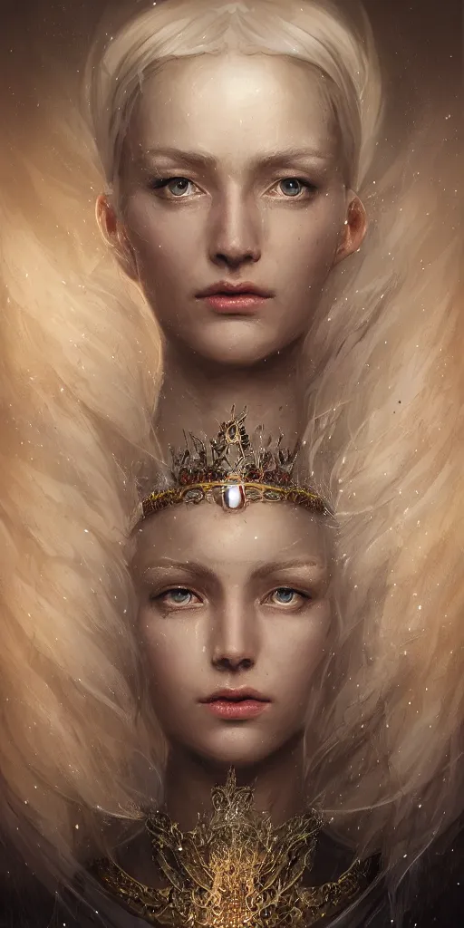 Prompt: realistic character concept of nordic queen with lots of jewelry in the face, elegant pose, scifi, illustration, slender symmetrical face and body, artstation, cinematic lighting, hyperdetailed, cgsociety, 8 k, high resolution, charlie bowater, tom bagshaw, insanely detailed and intricate, beautiful, elegant, golden ratio, dark fractal background, vfx, postprocessing