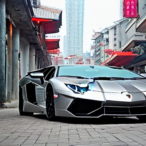 Image similar to a Lamborghini Aventador parked on a busy street in Chongqing China