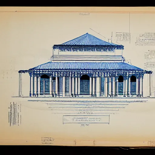 Image similar to architectural blueprints of an ancient roman domu, type 1, 2 k image file, draft paper with linework