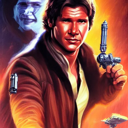 Image similar to old harrison ford as han solo, oil painting, artgerm, portrait, highly detailed, artstation