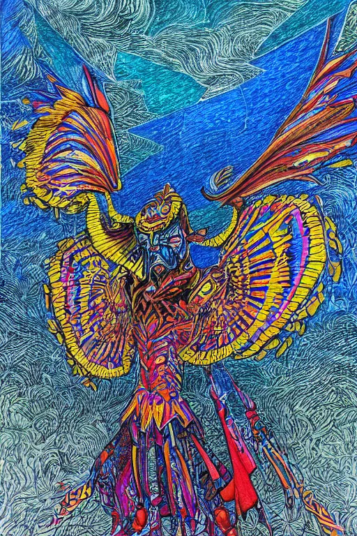 Image similar to councillor rise tragopan, painted by ilene meyer and james allen, trending on artstation, psychedelic lighting microscopic view final, epic fantasy, stuckism, colored pencil art, grunderzeit