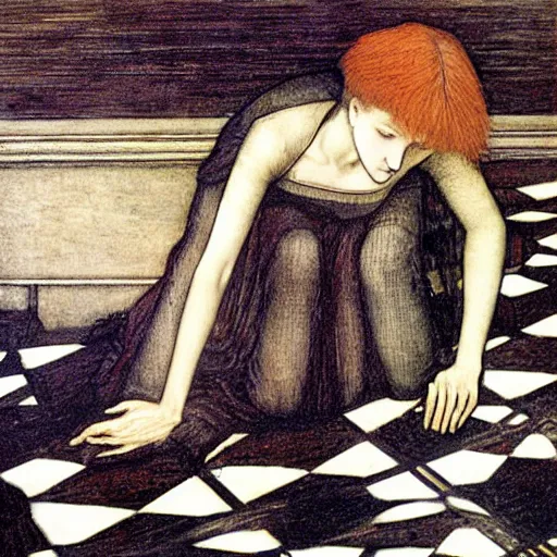 Image similar to checkered floor with a female by edward burne - jones