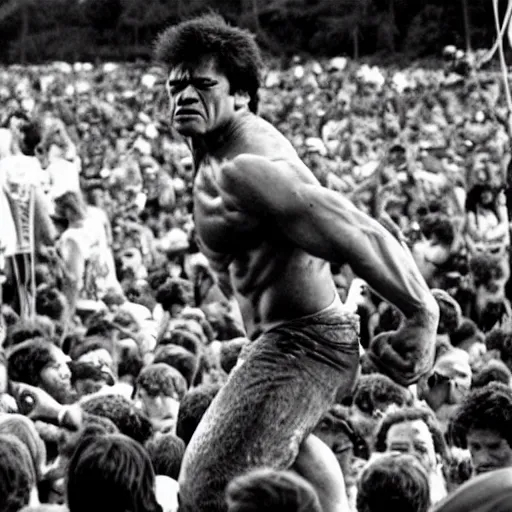 Image similar to hulk performing at woodstock