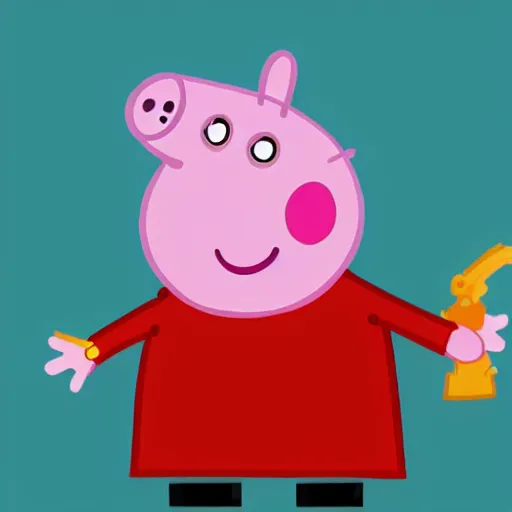 Prompt: peppa pig holding a chainsaw, trendin on artstation