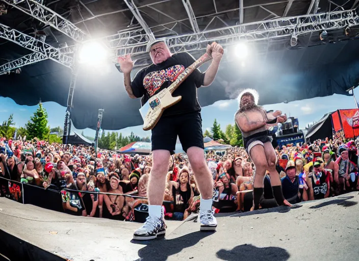 Image similar to photo still of sasquatch on stage at vans warped tour!!!!!!!! at age 4 8 years old 4 8 years of age!!!!!!! throwing rocks and berries at the crowd, 8 k, 8 5 mm f 1. 8, studio lighting, rim light, right side key light