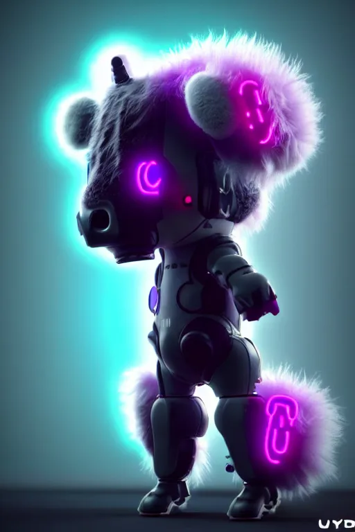 Image similar to high quality 3 d render cyberpunk very cute cyborg fluffy! cow hybrid!, highly detailed, unreal engine cinematic smooth, in the style of blade runner & detective pikachu, hannah yata charlie immer, purple neon light, low angle, uhd 8 k, sharp focus