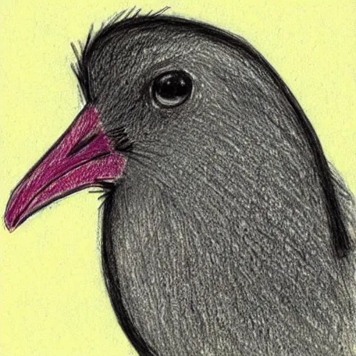 Image similar to sketch on paper of a kiwi bird drawn by an eight year old kid with crayons