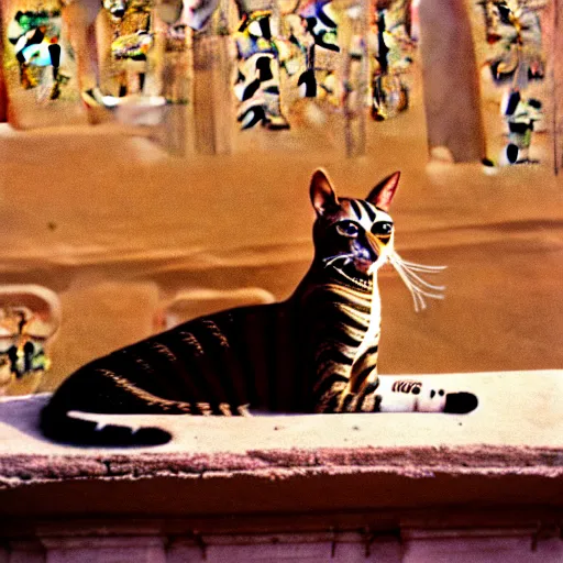 Prompt: hd photo of the egyptian cat goddess bast in modern cairo. high - quality candid photography, cinestill 5 0 0