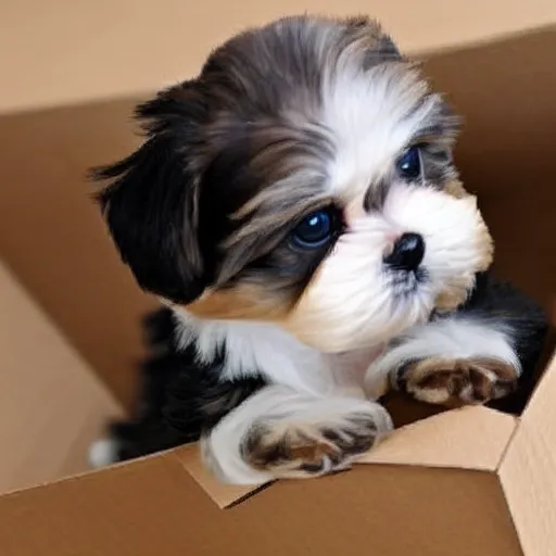 Image similar to 1 0 cute shih tzu puppy in a cardboard box