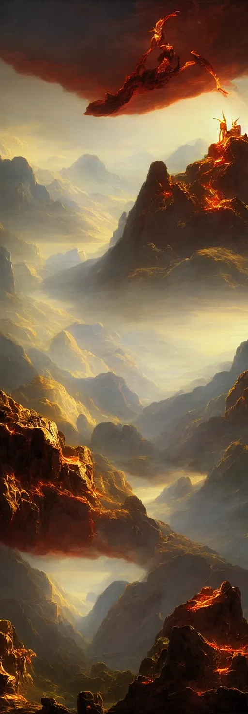 Image similar to Prometheus stealing fire from the Gods on Mount Olympus. In the style of a surreal and awe-inspiring Thomas Cole and Bruce Pennington digital art mural painting. unreal engine, 4k, matte, exquisite detail