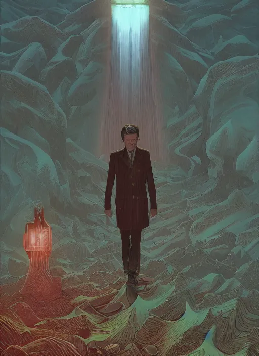 Prompt: Twin Peaks poster artwork by Michael Whelan and Tomer Hanuka, Karol Bak, Rendering of BOB, from scene from Twin Peaks, clean, full of details, by Makoto Shinkai and thomas kinkade, Matte painting, trending on artstation and unreal engine