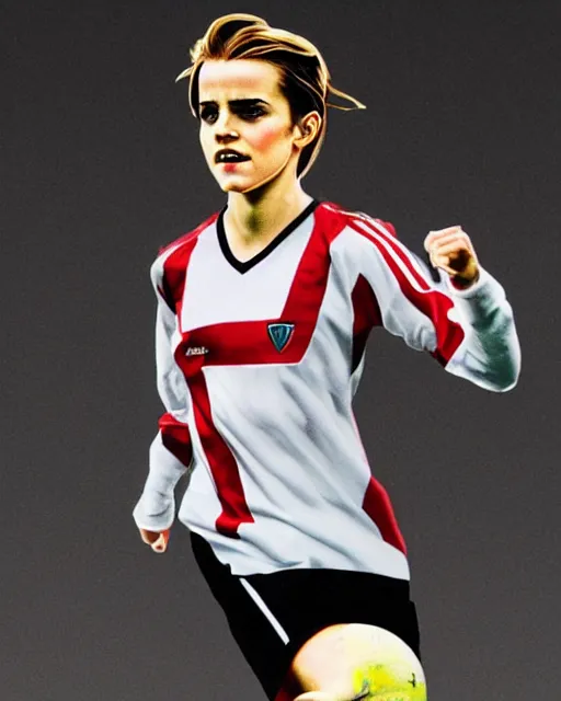 Image similar to a portrait of emma watson as a lokomotiv football player, hyper realistic, highly detailed