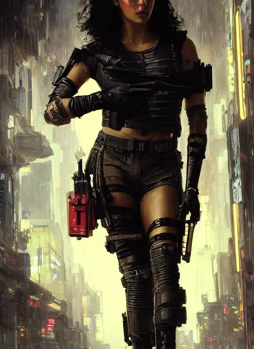 Image similar to lana kane. cyberpunk mercenary in a military vest ( blade runner 2 0 4 9, cyberpunk 2 0 7 7 ). orientalist portrait by john william waterhouse and james gurney and theodore ralli and nasreddine dinet, oil on canvas. cinematic, hyper realism, realistic proportions, dramatic lighting, high detail 4 k