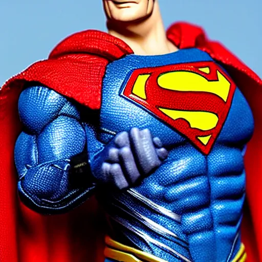 Prompt: A close-up of an extremely detailed action figure of Superman if he actually looked like a martian