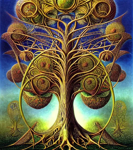 Image similar to tree of life by roger dean and andrew ferez, art forms of nature by ernst haeckel, divine chaos engine, symbolist, visionary, art nouveau, botanical fractal structures, organic, detailed, realistic, surreality