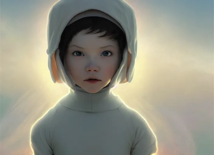 Prompt: angel baby cherub, wearing a balaclava, ski mask face, covered face, face covered, role in a musical sci - fi space opera ghibli animated film, volumetric lighting, octane render by stanley artgerm lau, greg rutkowski, thomas kindkade, alphonse mucha, loish, norman rockwel,