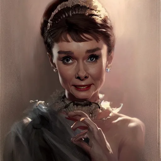 Image similar to audrey hepburn in a horror novel, inside haunted mansion, various scenarios, highly detailed, digital painting, artstation, art by gaston bussiere, greg rutkowski, j. c. leyendecker