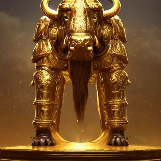 Prompt: golden mammoth as a deity in a medieval age where everyone is worshiping it, artstation, cgsociety, cgi, digital art, realistic, awards winning, dramatic, cinematic, artistic, famous, detailed