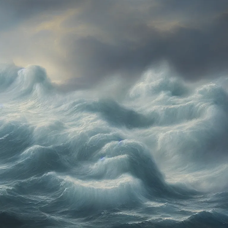 Image similar to a beautiful masterpiece painting of a tsunami in a storm by juan gimenez, award winning, trending on artstation,
