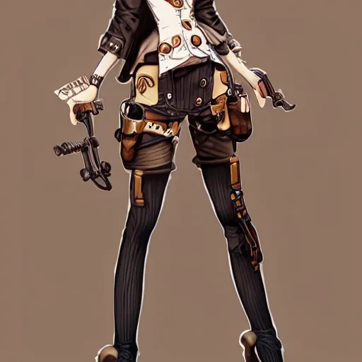 Prompt: A girl in a steampunk style costume by Range Murata